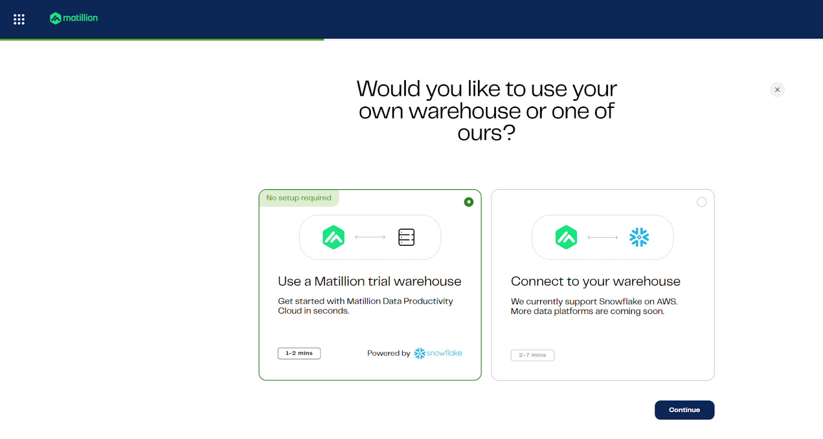 Matillion sign up - Choose experience